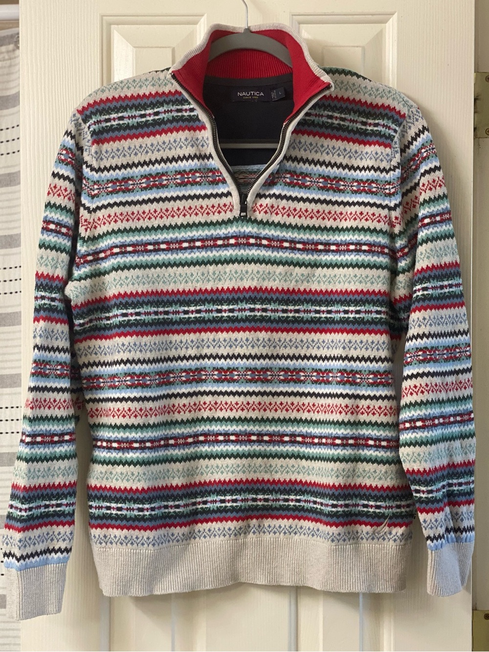Nautica Men’s Pullover 100% Cotton Striped Quarter-Zip Sweater Size Large